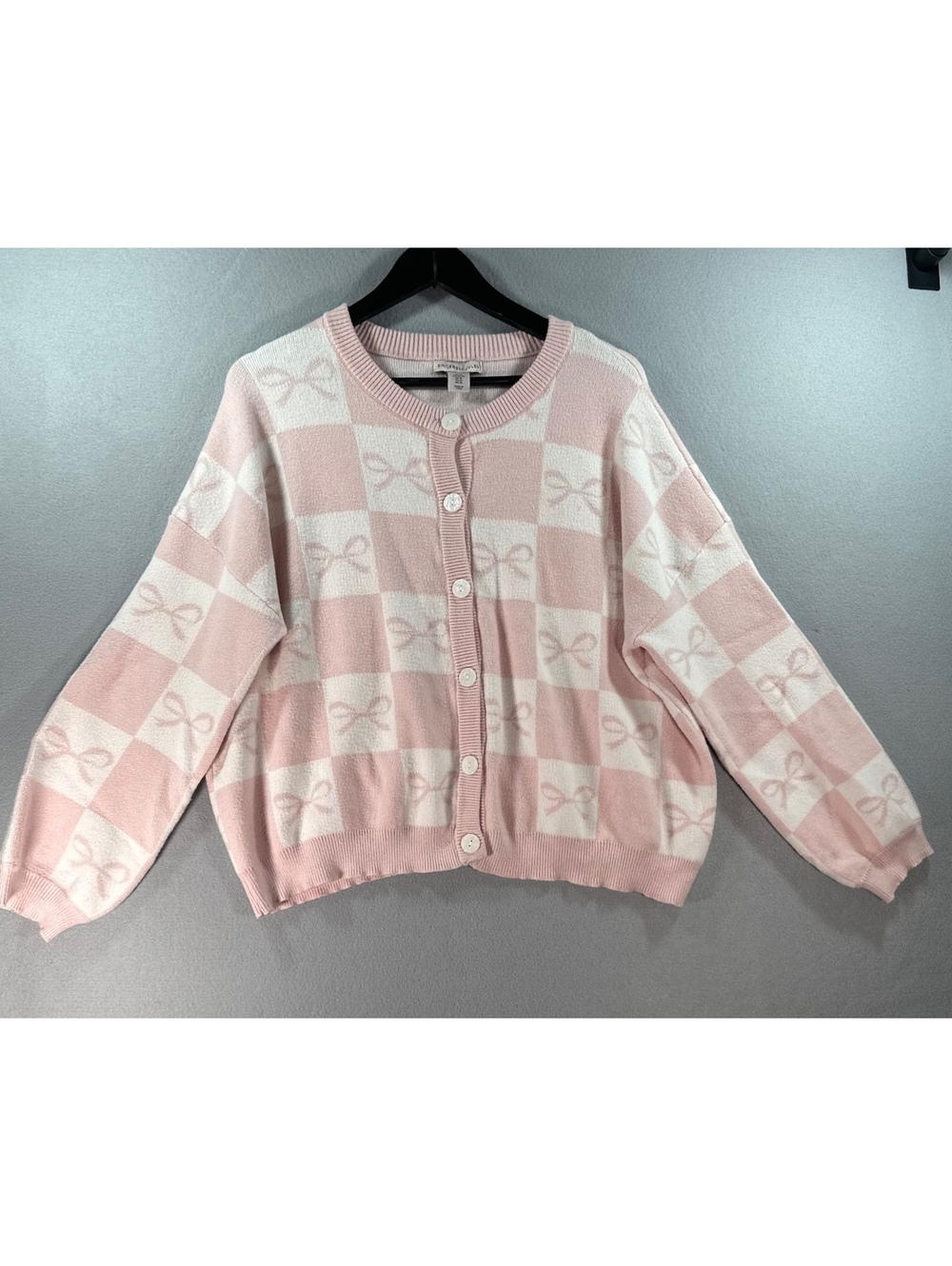 Sincerely Jules Pink and White Bow Pattern Cardigan Sweater